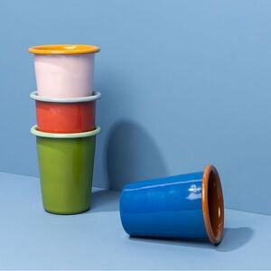 West Elm Crow Canyon enamel blue brown cups